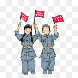 国庆节穿军装的小学生开心手举小红旗祝贺祖国插画