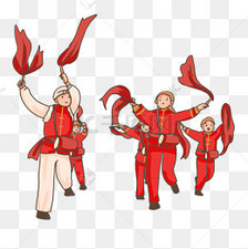 手绘卡通猪年传统习俗扭秧歌素材图片免费下载