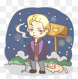 雪夜抽烟金发少年png