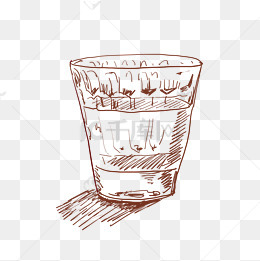 线描玻璃杯手绘插画