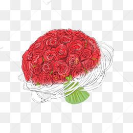 手绘七夕情人节手捧玫瑰花花束插画