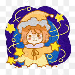 卡通可爱玩星星少女png