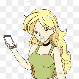 手绘卡通拿手机的潮女