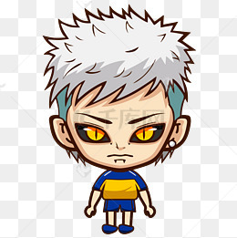 手绘卡通可爱帅气动漫小男孩白色头发黄色瞳孔
