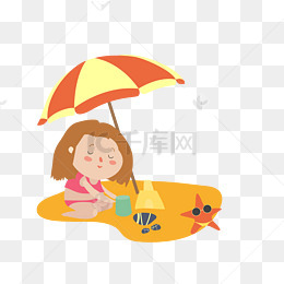 夏日儿童节小女孩海边玩沙子