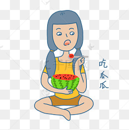 夏日清凉手绘卡通可爱双马尾女孩吃西瓜表情包