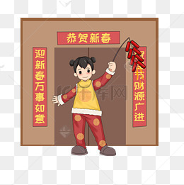 新年人物和舞狮子插画素材图片免费下载_高清psd_千库网(图片编号