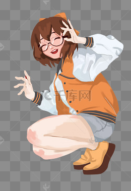 短发活泼半蹲女孩