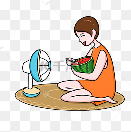 夏季避暑吃西瓜暖色系卡通免扣
