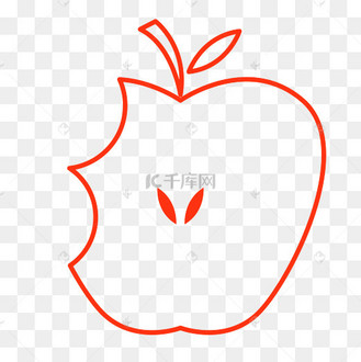 红色被咬过的苹果线稿