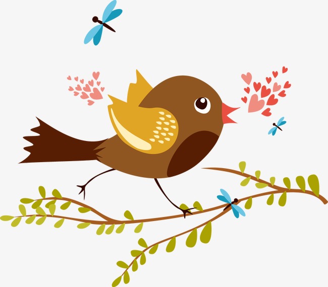 春暖花开小鸟树枝卡通素材