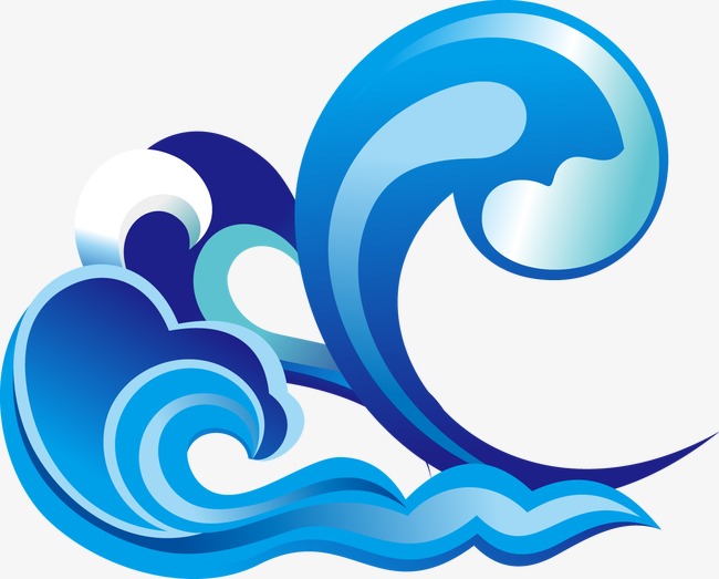 深蓝色卡通装饰海水海浪插画浪花插画元素