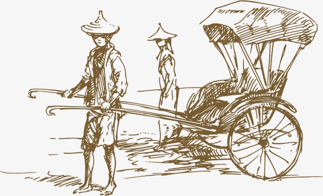 手绘人力车