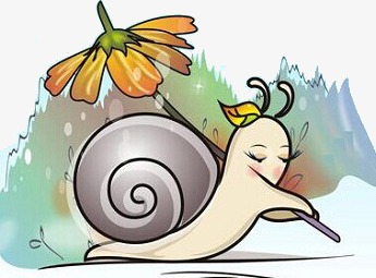 卡通手绘可爱儿童下雨天和蜗牛玩耍