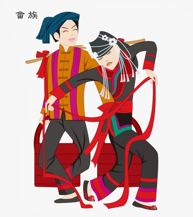 手绘可爱少数民族畲族中国风女孩装饰