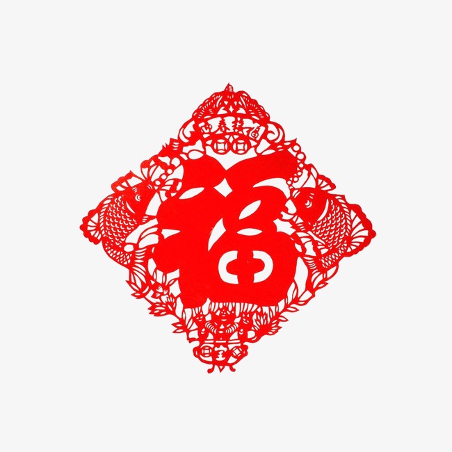 剪纸 传统手艺 窗花 喜气【高清装饰元素png素材】-90设计