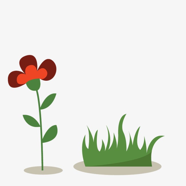 卡通红花和草