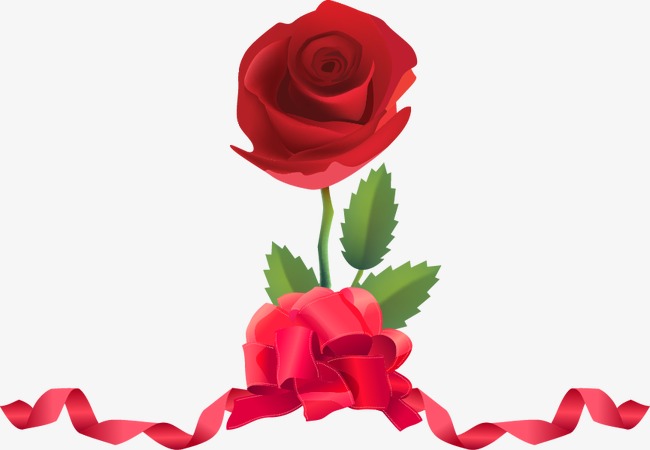 手绘红色玫瑰花飘带图案