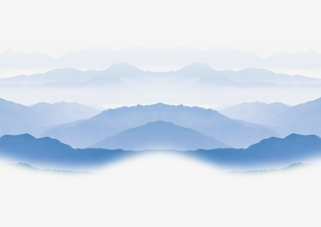 水墨蓝色国画风山脉房子桥划船中国风月亮