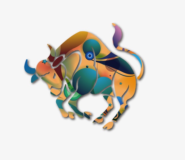 手绘彩色牛图案png素材-90设计