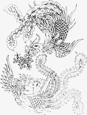 凤凰红色线条底纹古典暗纹免抠装饰元素