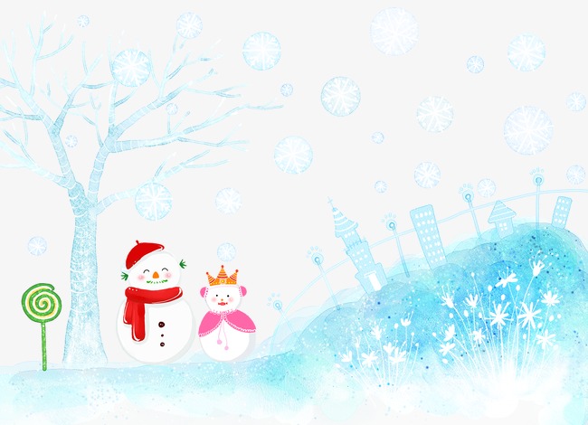 手绘冬日雪人元素卡通雪花雪景图