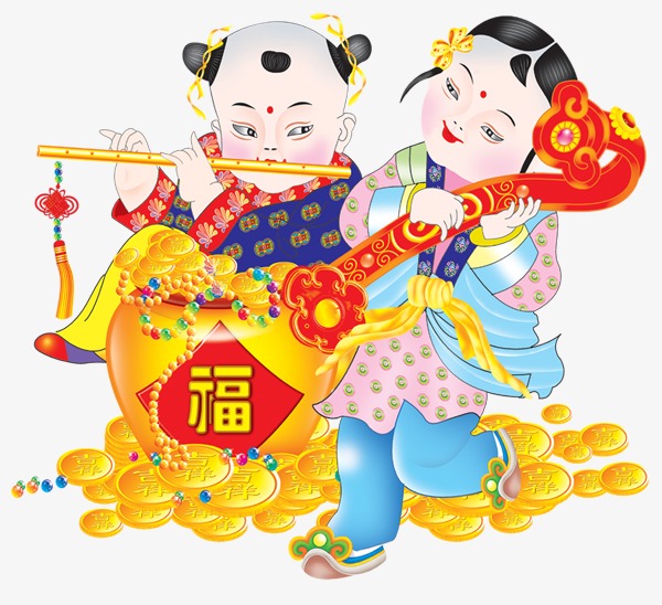 新年福娃爆竹送喜福贺新春习俗元素设计