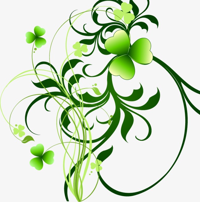 手绘绿色花藤图案