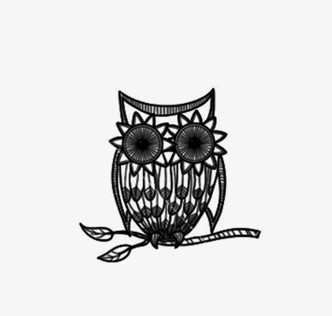 动物 手绘黑白 猫头鹰 装饰画【高清png素材】-90设计