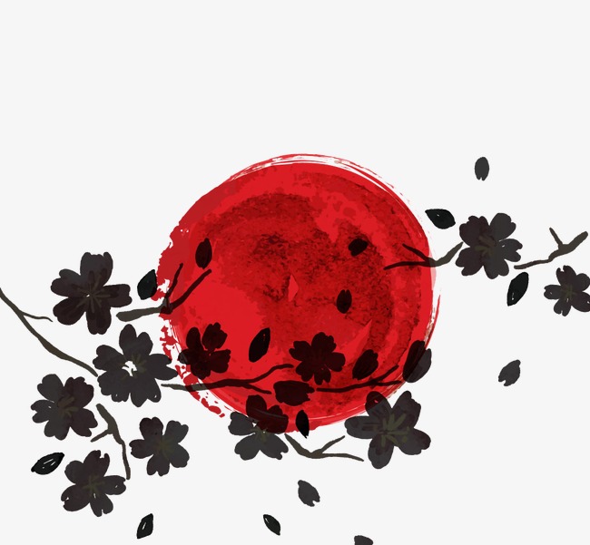 黑色花卉与红色月亮