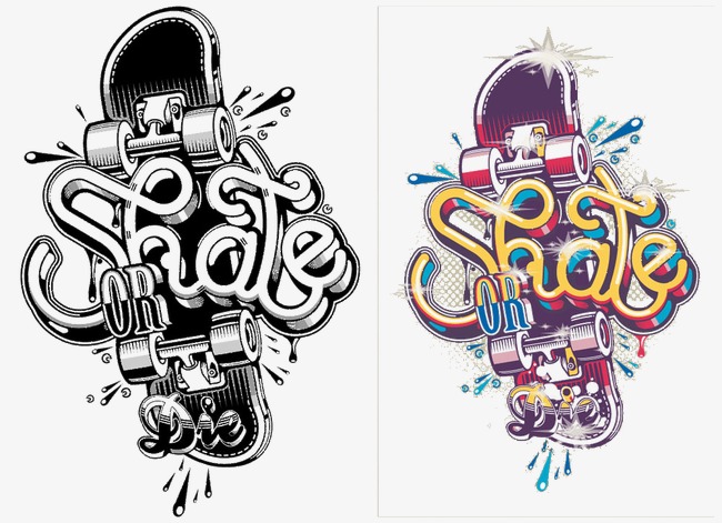 滑板社招新啦免扣艺术字创意设计【免抠元素png】-90设计网