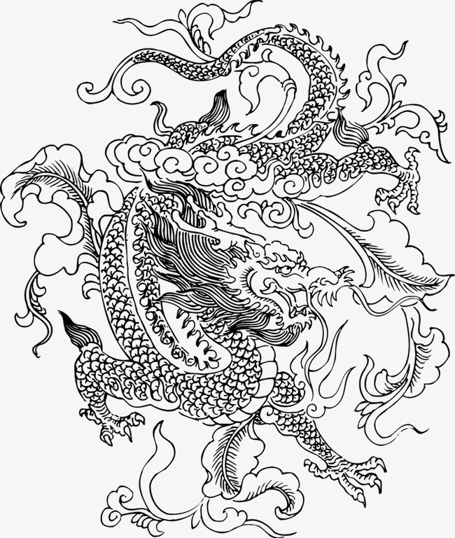 国潮系列中国风手绘龙纹祥云png