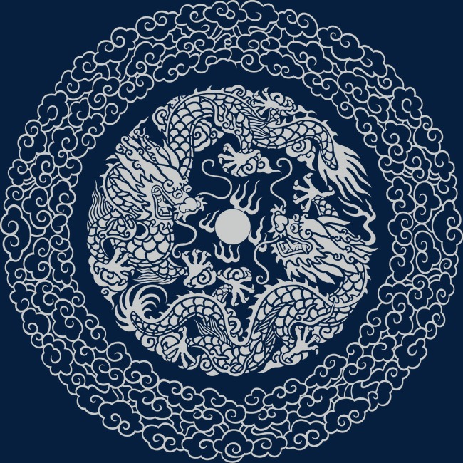 创意国潮风景仙鹤仙云瑞阳祥龙纹样