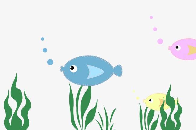 原创主题卡通手绘海洋植物小鱼png