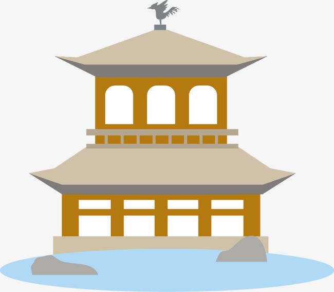 手绘国潮风古风亭子山落日祥云流云飞鸟元素设计