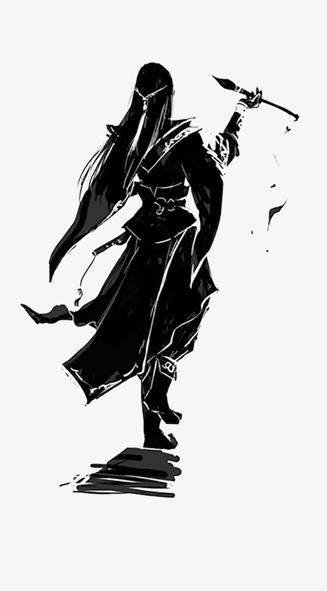中国风水墨风武侠侠客手绘装饰元素
