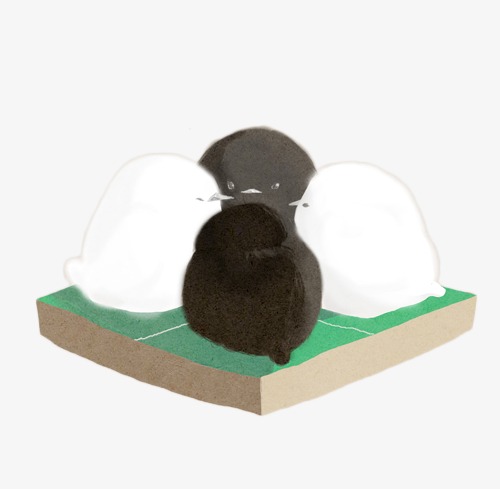 手绘四只相互取暖的小鸟