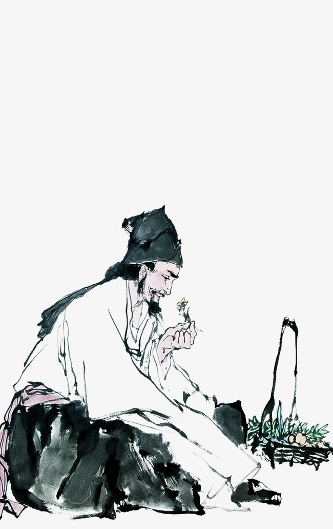 古代行医水墨绘画