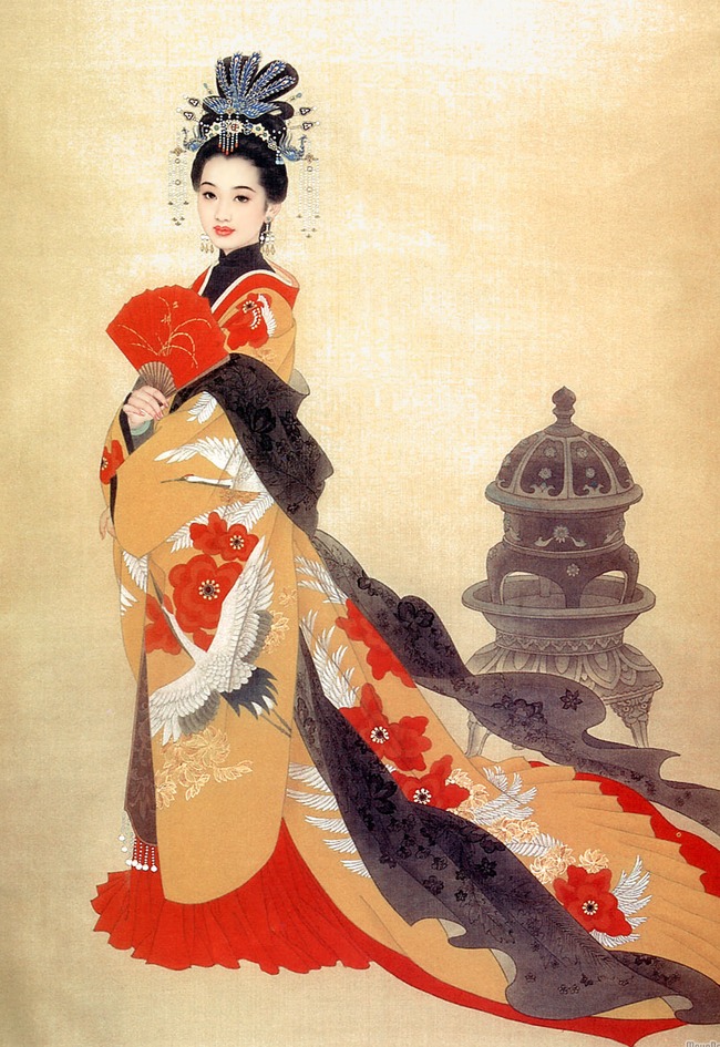 手绘中国风格装饰古代女子流行国风