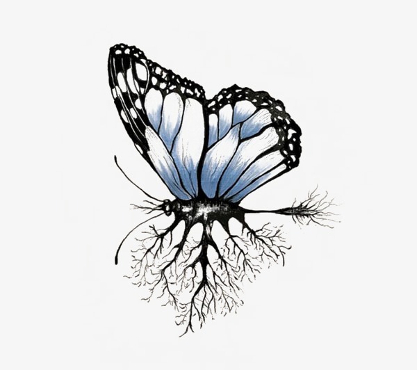 花蝴蝶与少女小清新创意手绘插画