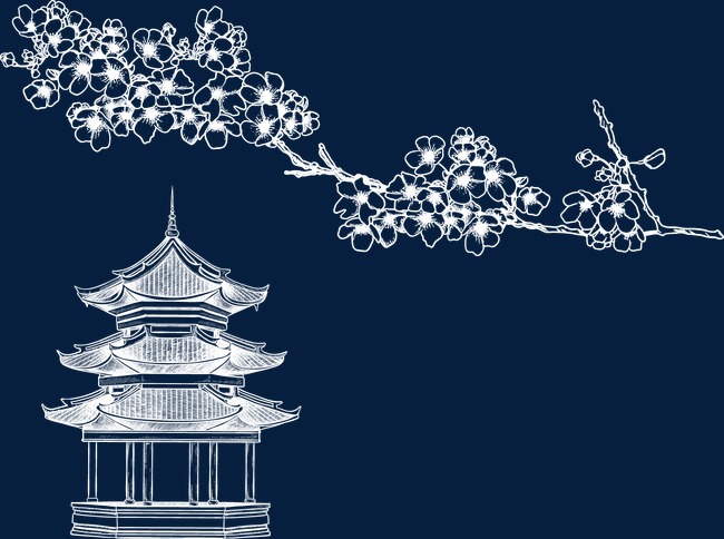 矢量手绘八角亭