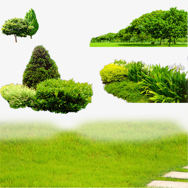 春意满园绿色植物园林元素免抠素材