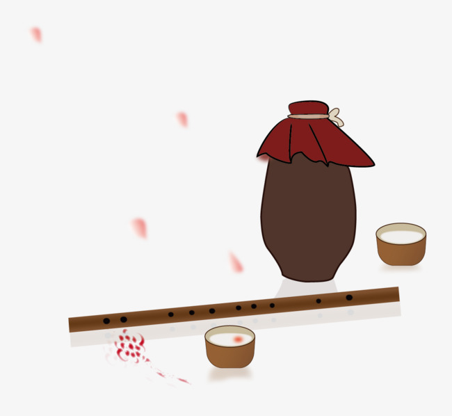 夏季酒水插画卡通荷叶荷花酒坛元素