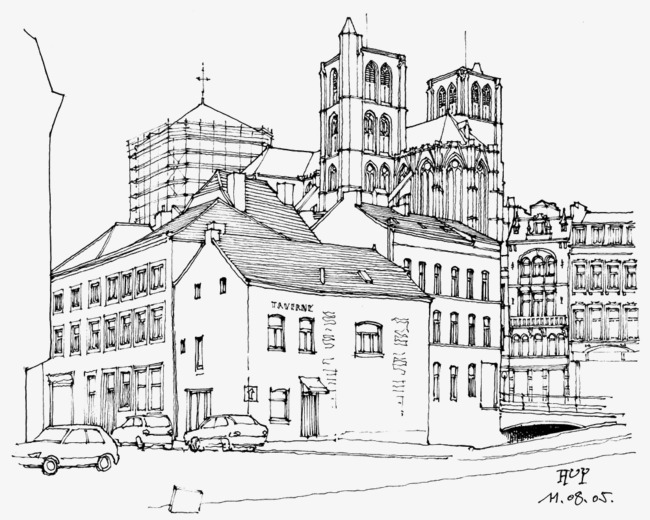 卡通场景线稿png素材-90设计