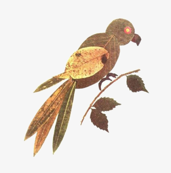 金色古风树枝树叶小鸟装饰元素设计