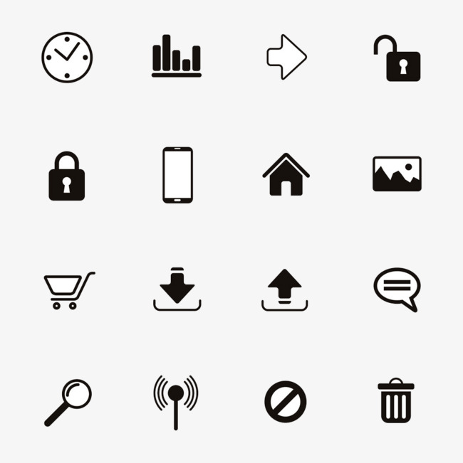 创意黑白办公线图标ui图形元素设计手机