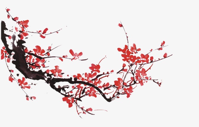 手绘水墨风桃花树枝免扣元素设计