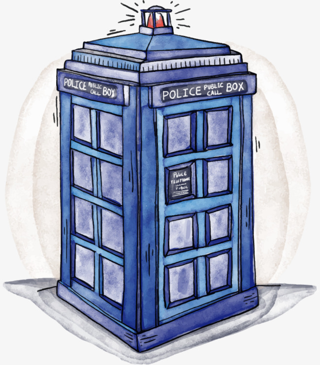 矢量蓝色水彩报亭