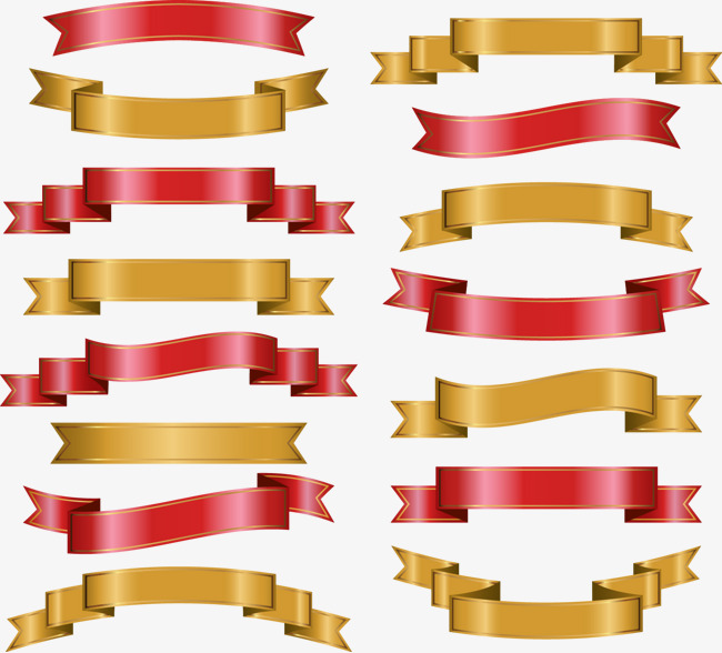 矢量手绘金色和红色标签横幅合集png素材-90设计