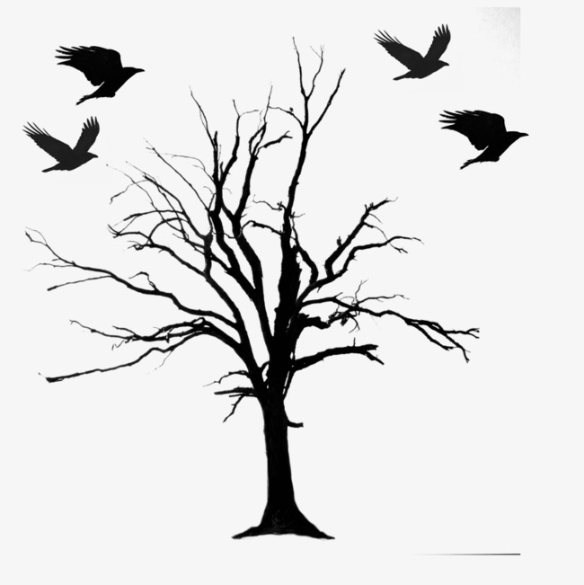 手绘冬季枯树卡通插画